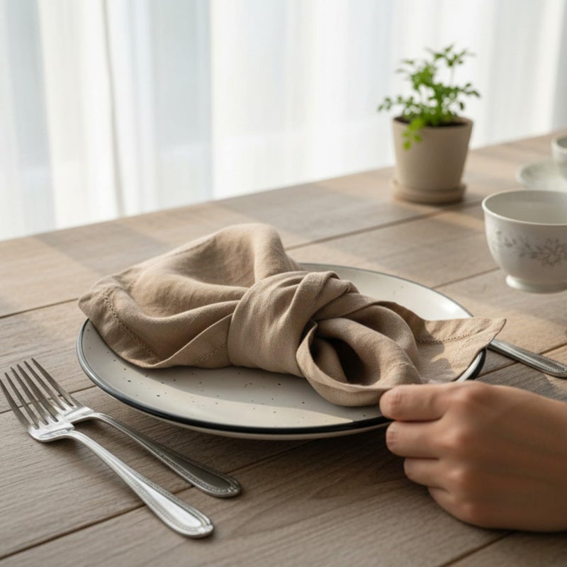 Eight Owls Hemstitched Linen Napkins â€“ 20 Inch x 20 Inch â€“ Stonewashed Pure Linen Cloth Dinner Napkins with Mitered Corners - 100% French Flax â€“ Machine Washable - Set of 4 (Natural Rustic Taupe) - Image 5